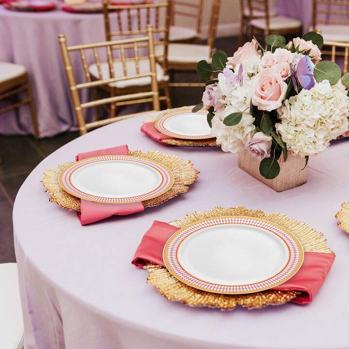 10.25" White with Red and Gold Chord Rim Plastic Dinner Plates (120 Plates)