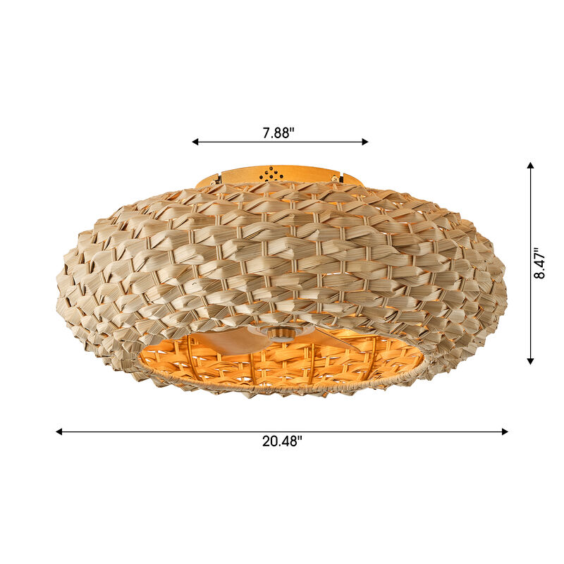 20.5" Farmhouse Antique Gold Caged Hand Woven Bamboo Ceiling Fan with Light and Remote for Bedroom, Hallway or Dining Hall image number 5