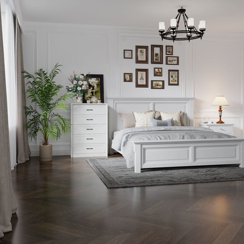 FUFU&GAGA 5-Drawer Storage Cabinet, White Wood Grain PB Board with Black Horizontal Handles, Modern Dresser for Bedroom & Living Room (31.5 in. W x 15.7 in. D x 46.5 in. H)