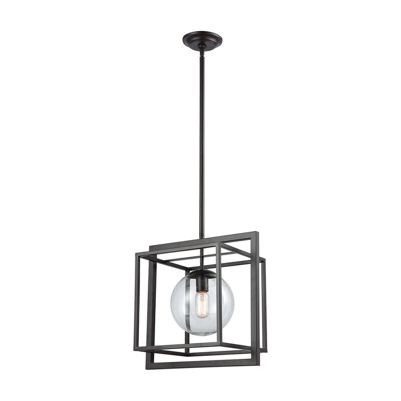 15.5” Black Metal Cage with Clear Glass Hanging 1-Light Pendant Ceiling Light Fixture