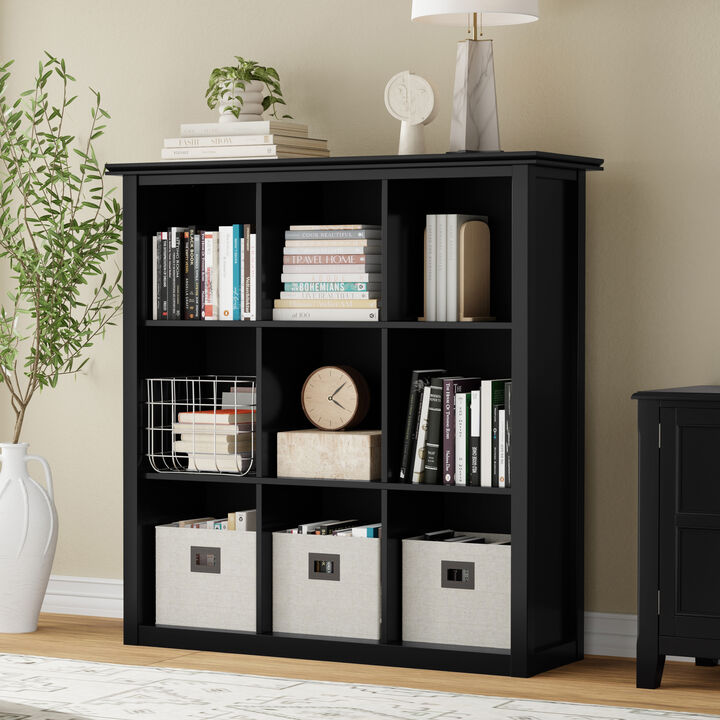 Artisan SOLID WOOD 45 inch x 43 inch Transitional 9 Cube Bookcase and Storage Unit in Black