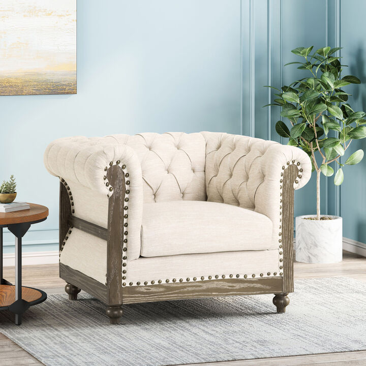 Christopher Knight Home Voll Chesterfield Tufted Fabric Club Chair with Nailhead Trim