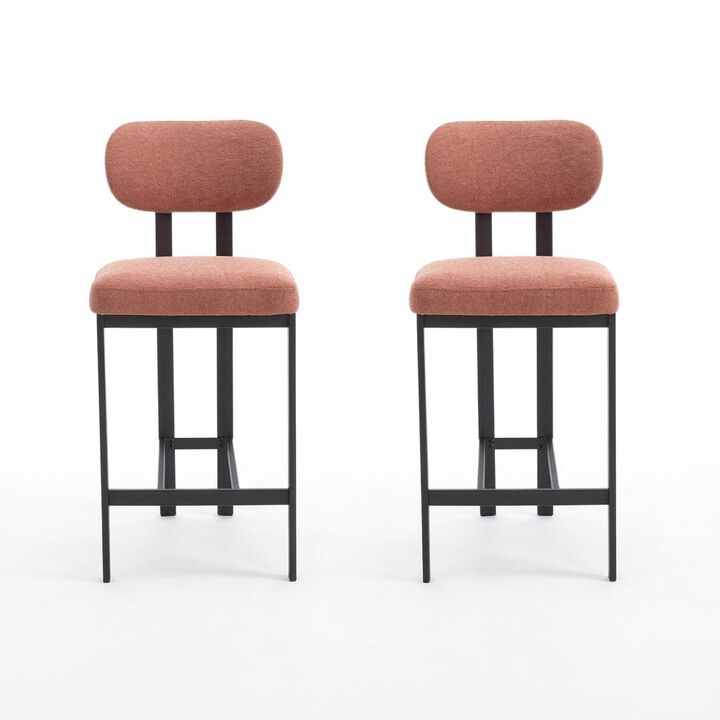 Envelor Counter Height Upholstered Chenille Bar Stool with Metal Legs, Set of 2