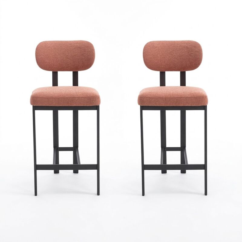 Envelor Counter Height Upholstered Chenille Bar Stool with Metal Legs, Set of 2 image number 0