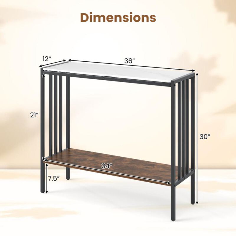 Hivvago Console Table 2-Tier Industrial Foyer Table with Sintered Stone Tabletop