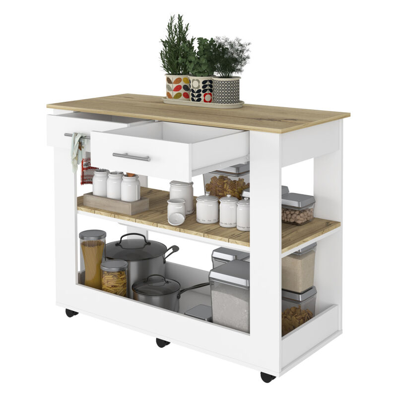 Streamdale Rockaway 2-Drawer 2-Shelf Kitchen Island White And Light Oak