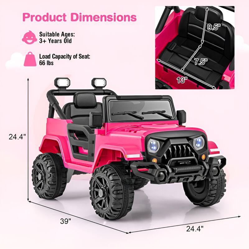 Kids 12V Ride On Truck with Threaded Wheels Remote Control and 3 Speed Modes image number 2