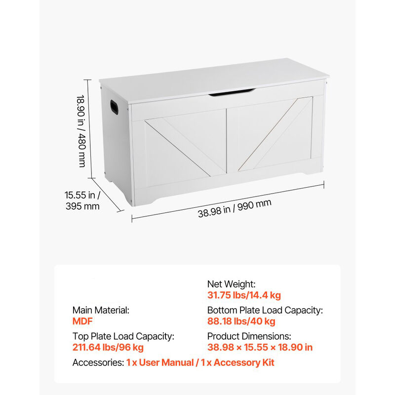 Kids Storage Bench with Toy Box and Safety Hinge for Playroom and Entryway-White image number 2