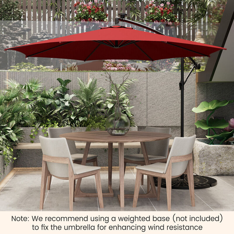 10-Foot Patio Offset Umbrella with 112 Solar-Powered LED Lights for Outdoor Shade and Illumination