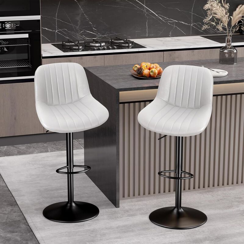 Swivel Bar Stools Set of 2, Upholstered Counter Height Bar Stools with Back and Footrest, 360 Degree Swivel Kitchen Island Chairs, Modern Barstools for Kitchen Counter, Home Bar, Dining image number 3