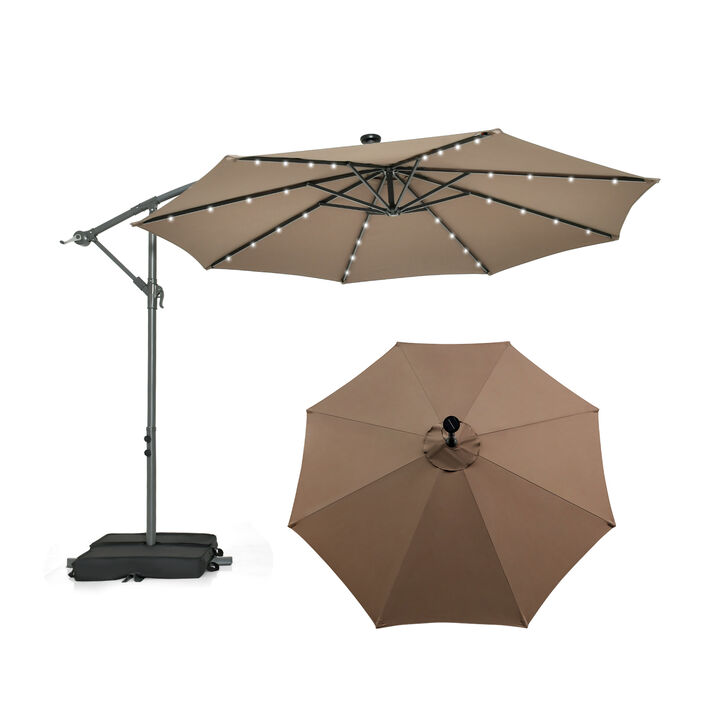 10-Foot Cantilever Umbrella with 32 LED Lights and Solar Panel Batteries for Outdoor Shade and Lighting