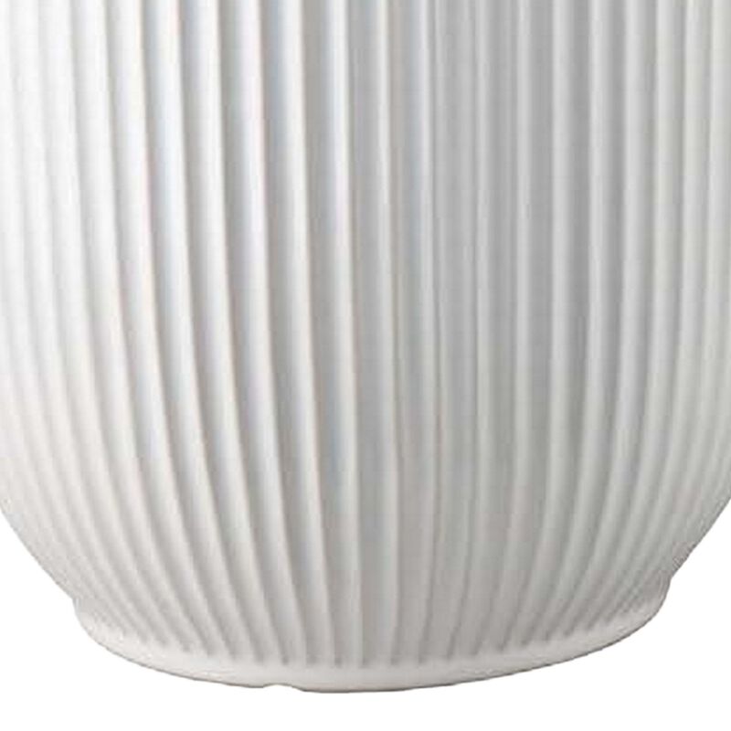 Lyna Accent Planter Set of 2, White Ceramic, Vertical Ribbed Texture - Benzara