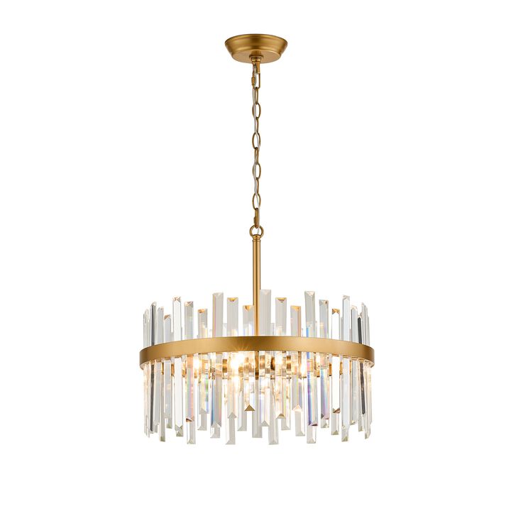 Candela Glossy Light Brass 5-light Drum Crystal Glass Chandelier