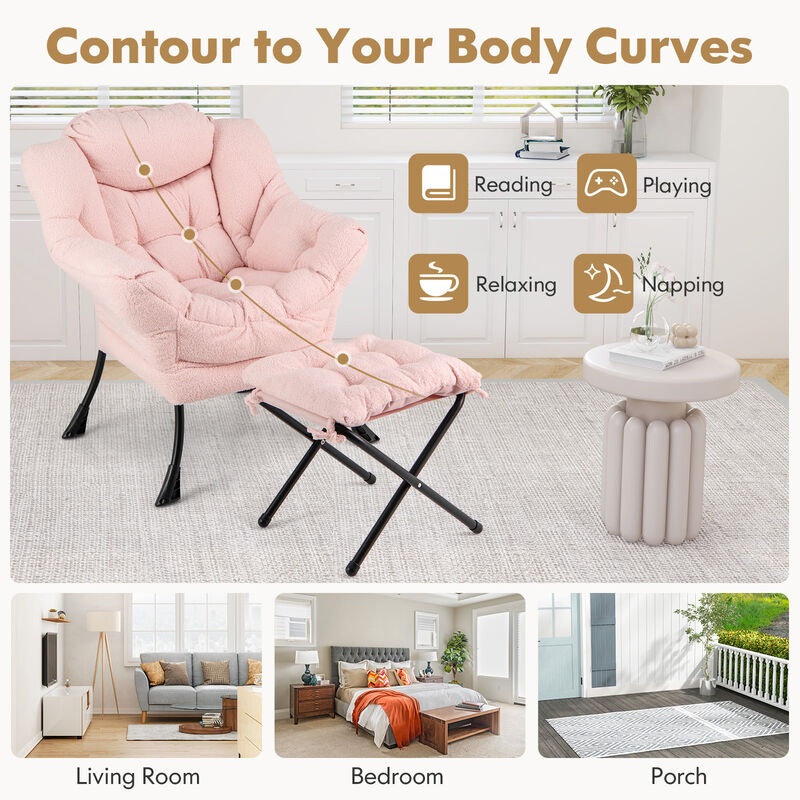 Modern Accent Chair with Folding Footrest and Removable Head Pillow