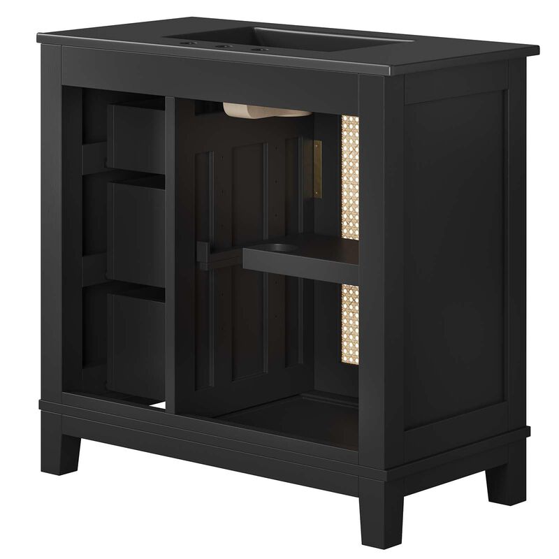 Modway EEI-6726-BLK-BLK Dixie 36&rdquo; Solid Wood Bathroom Vanity Cabinet, Black Black image number 4