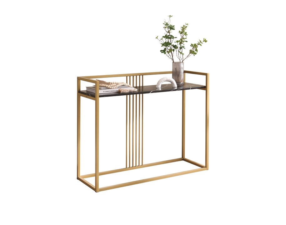 Kings Brand Furniture Modern Sofa Console Table with Faux Marble Storage Shelf & Gold Metal Frame for Hallway, Bedroom, Living Room, Foyer