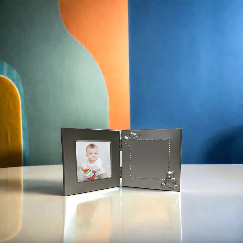 Hinged Baby Frame with Teddy Bear Design - Fits 3" x 3" Photo