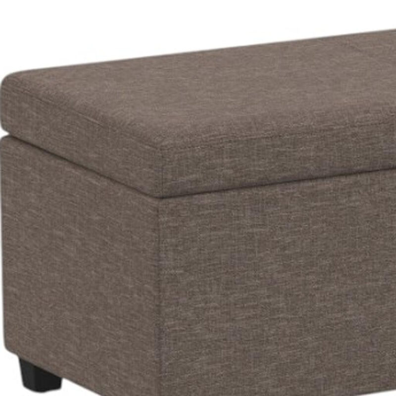 HomeRoots 54" Fawn and Dark Brown Faux Linen and Solid Wood Upholstered Storage Bench With Flip Top image number 3