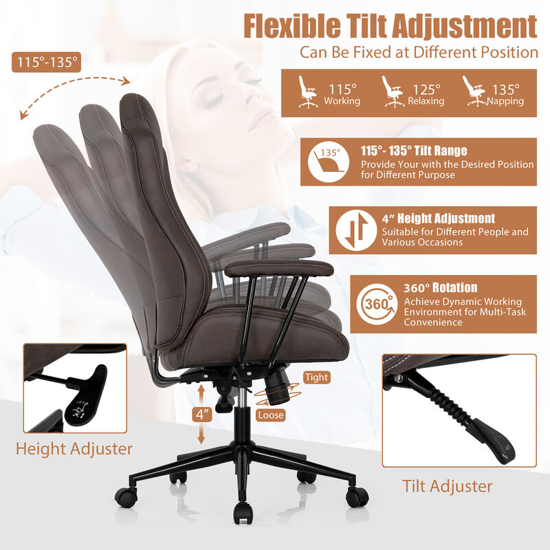 Costway High Back Ex ecutive Office Chair Adjustable Reclining Task Chair Armrest