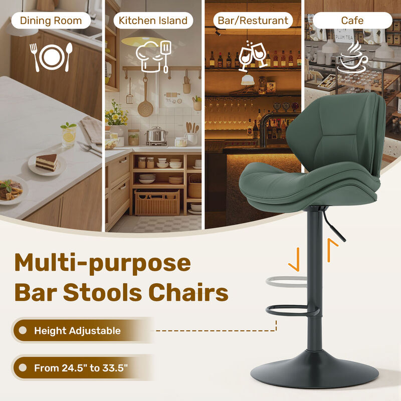 Modern Ergonomic PU Leather Bar Stools, Adjustable Counter Height Stools with Double-Layer Cushion, Steady Stainless Steel Frame Rustic Kitchen Island Chairs for Outdoor image number 5