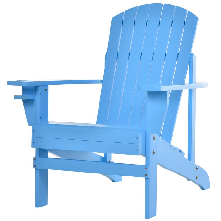 Outsunny Wooden Adirondack Chair, Outdoor Patio Lawn Chair with Cup Holder, Weather Resistant Lawn Furniture, Classic Lounge for Deck, Garden, Backyard, Fire Pit, Blue