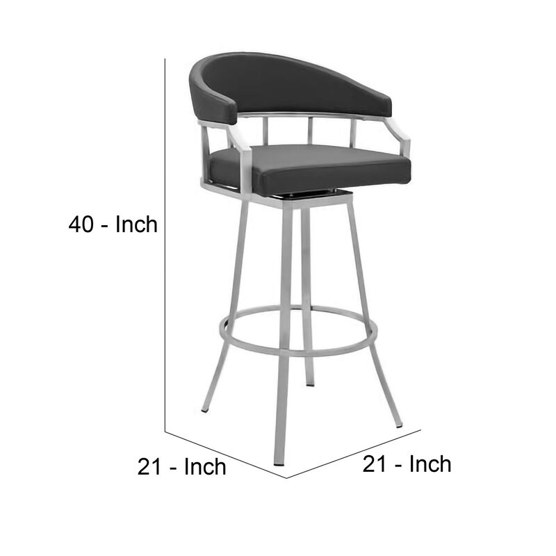 30 Inch Leatherette Back Barstool with Metal Frame, Slate Gray-Benzara image number 5