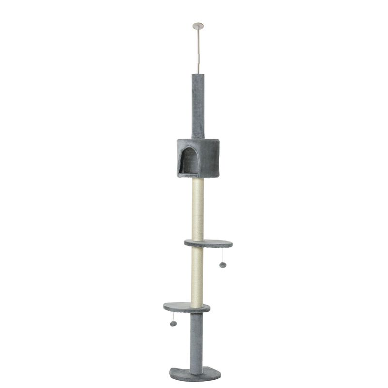 Grey Feline Playground: 85.5" Adjustable Height 4-Tier Cat Tree image number 0