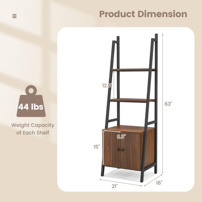 Hivvago 4-Tier Ladder Shelf with Cabinet and Metal Frame