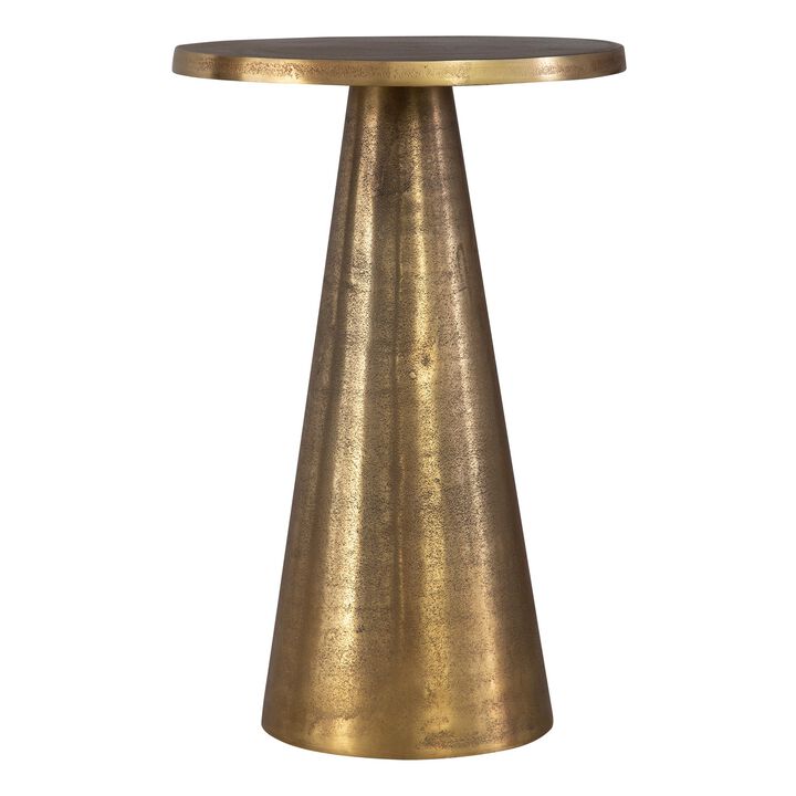 20 Inch Accent Table, Classic Round Pedestal Base, Antique Brass Finish