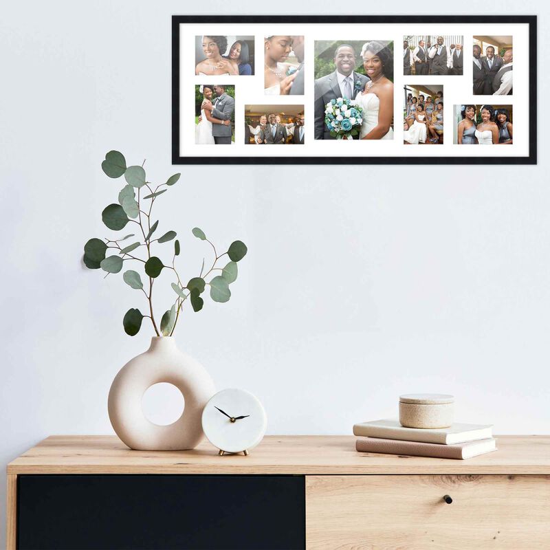 12x32 Wood Collage Frame with a White Mat for 8x10 & 4x6 Pictures