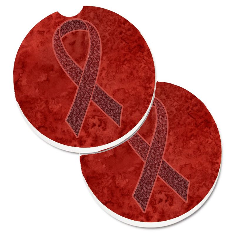 Caroline's Treasures Burgundy Ribbon For Multiple Myeloma Cancer Awareness Set of 2 Cup Holder Car Coasters AN1214CARC, 2.56, Multicolor