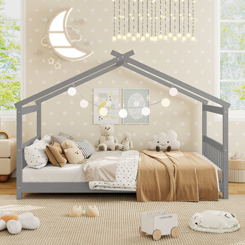 House Bed Frame with Headboard for Kids Bedroom image number 3