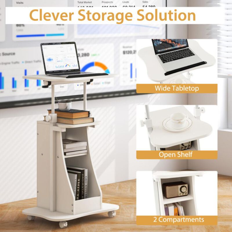 Hivvago Sit-to-Stand Laptop Desk Cart Height Adjustable with Storage