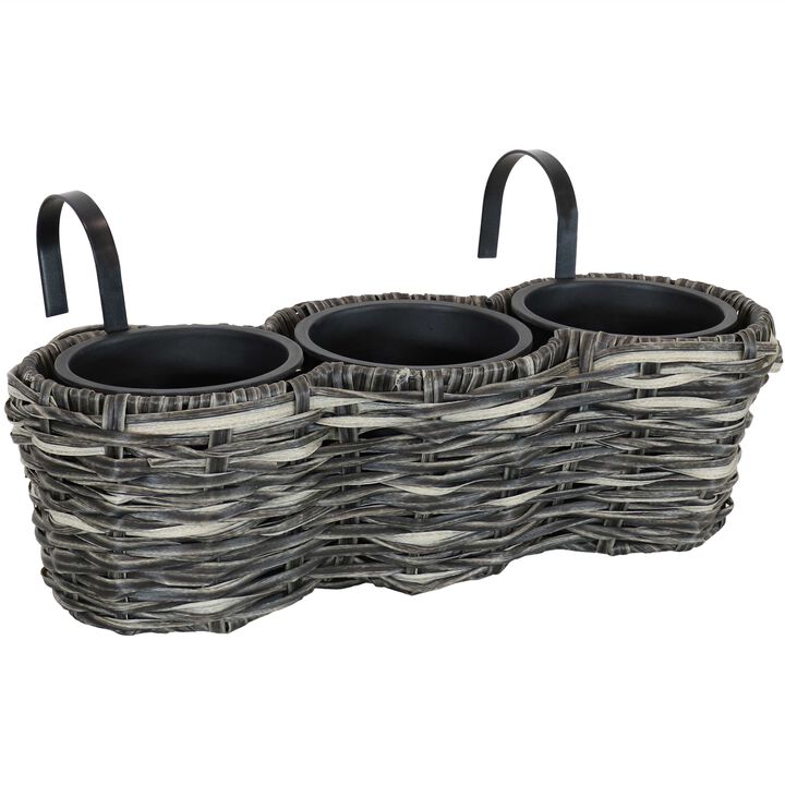 Sunnydaze Polyrattan Hanging Over-the-Rail Tri-Planter and Liner