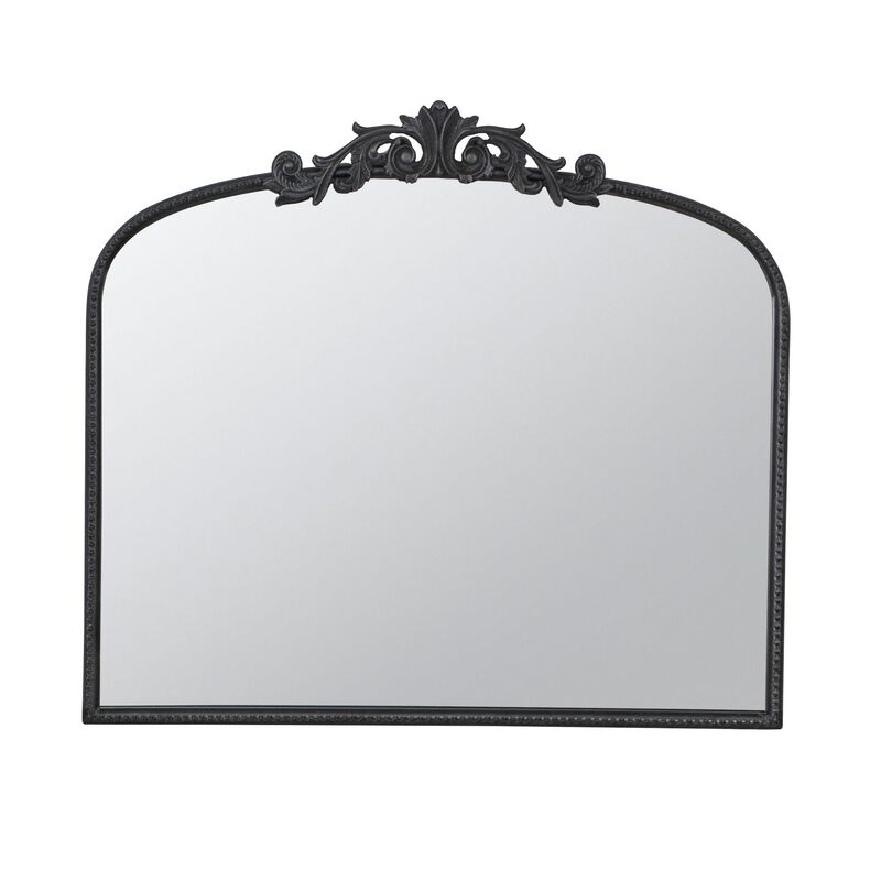 Kea 41 Inch Wall Mirror, Black Curved Arched Metal Frame, Baroque Design - Benzara
