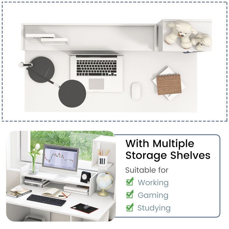 Modern Computer Desk with Storage Bookshelf and Hutch for Home Office