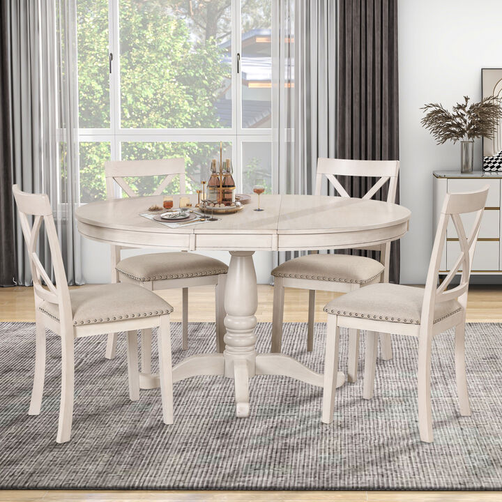 Merax Modern Dining  Extendable Table Chairs 5 Pieces Set