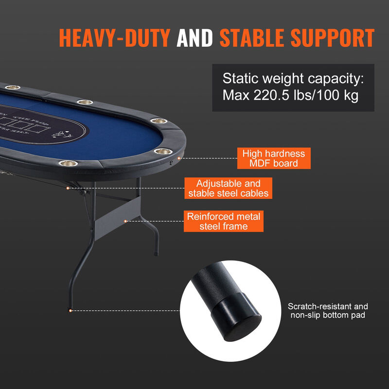 10-Player Foldable Poker Table with Padded Rails and Cup Holders for Card Games image number 3