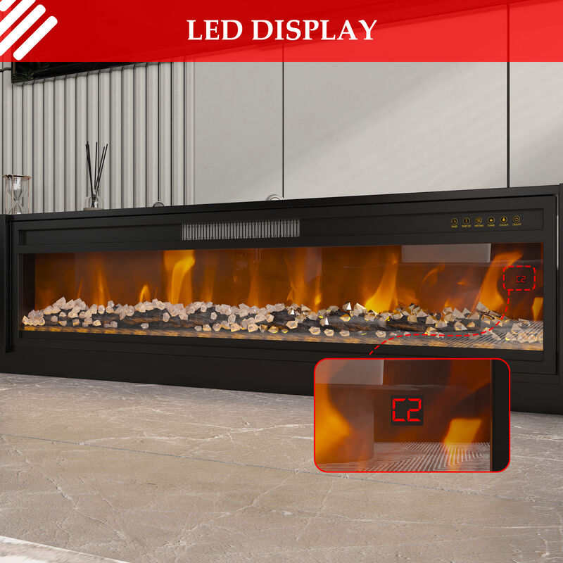 FUFU&GAGA 2-Drawer 1-Shelf TV Cabinet with Electric Fireplace (109.4" W x 15.7" D x 14.9" H), White