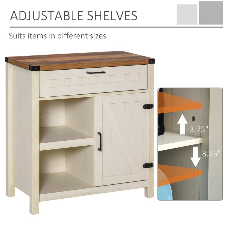 Distressed White Buffet: Modern Sideboard with Adjustable Shelves