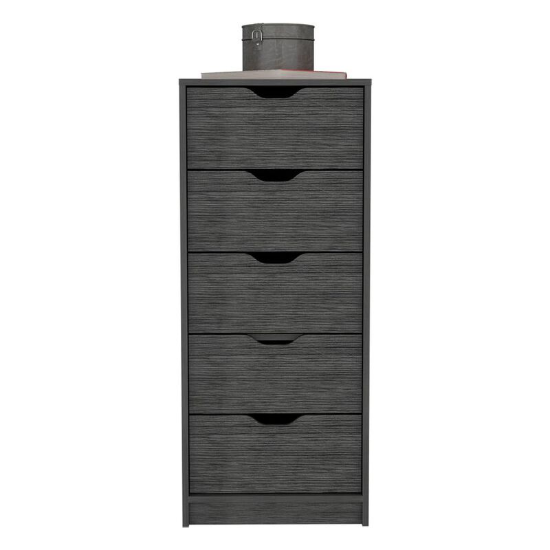 5 Drawers Narrow Dresser, Slim Storage Chest of Drawers, Smokey Oak -Bedroom
