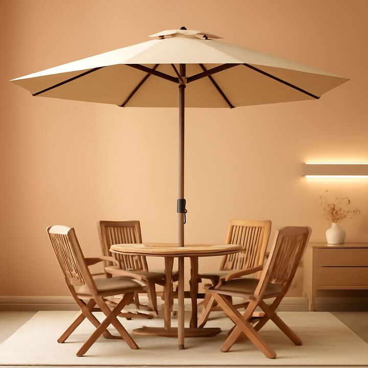 ShipItFurniture 9 ft Outdoor Patio Umbrella with Push-Button Tilt and Crank Open, Tan