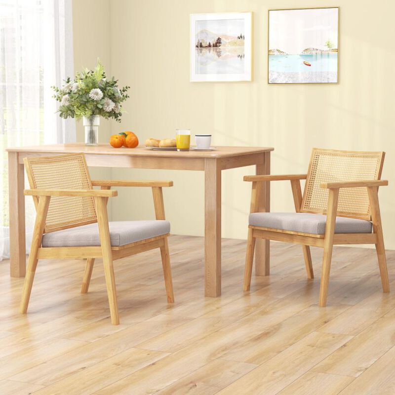 Hivvago Mid Century Modern Accent Chairs Set of 2 with Breathable Rattan Back-Natural