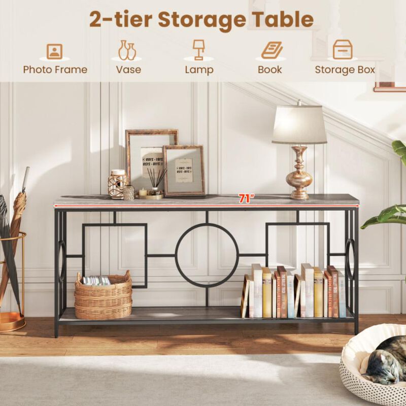 Hivvago 2-Tier Faux Marble Top Console Table with Storage Shelf for Hallway