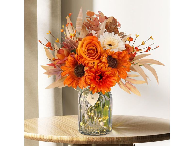 Orange Artificial Eucalyptus Flowers Vase Filler Silk Roses image number 1