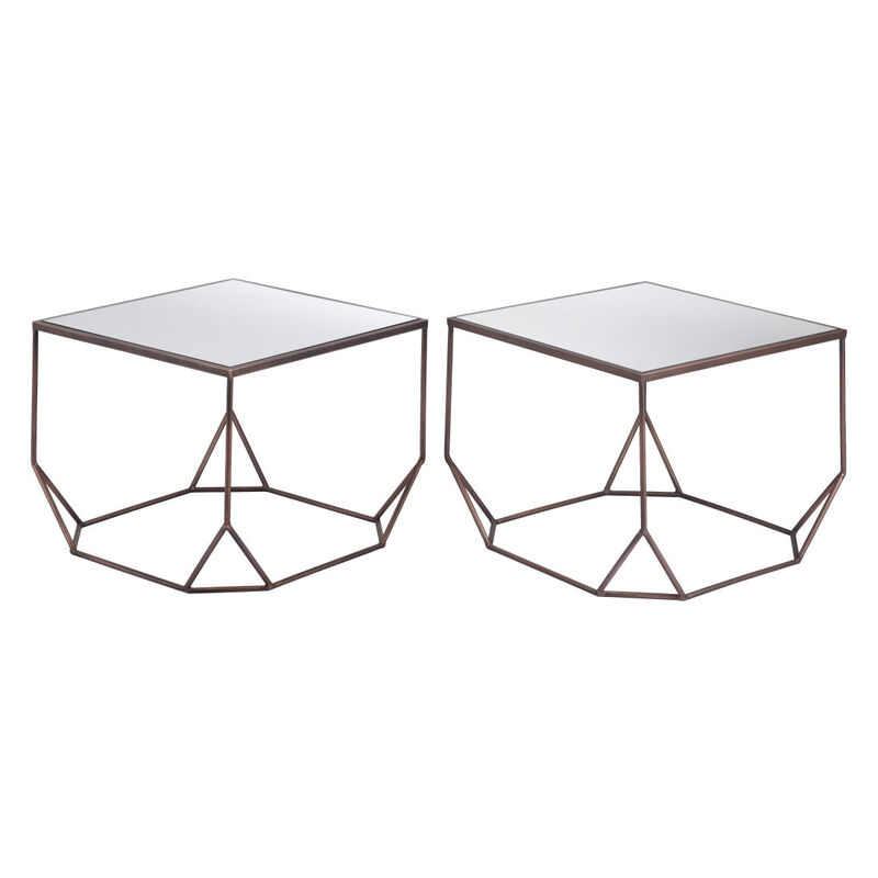 HomeRoots Set of Two Silver and Bronze Mirrored Glass and Steel Square Abstract Bunching Coffee Tables image number 2