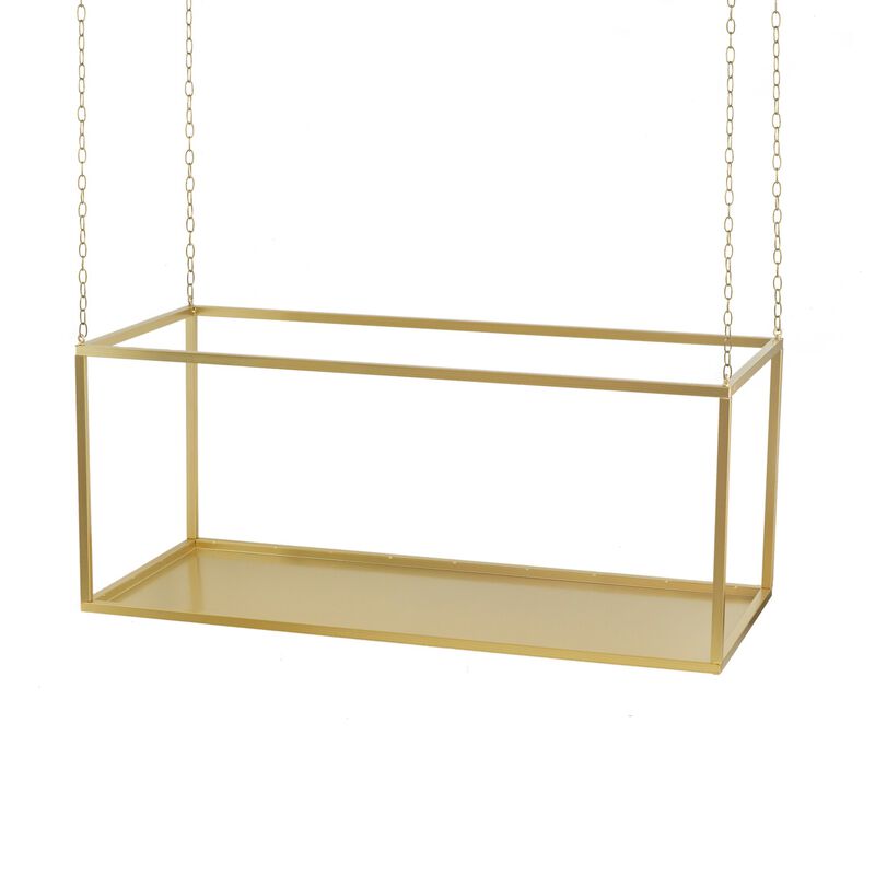 55 Inch Hanging Plant Stand, Modern Industrial Iron Frame with Chains, Gold - Benzara