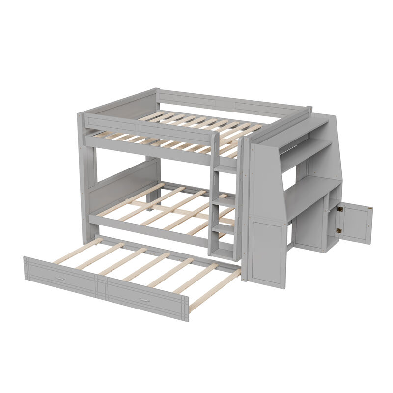 Merax Full-Size Multifunctional Bunk Bed with Desk, Bookshelves & Trundle