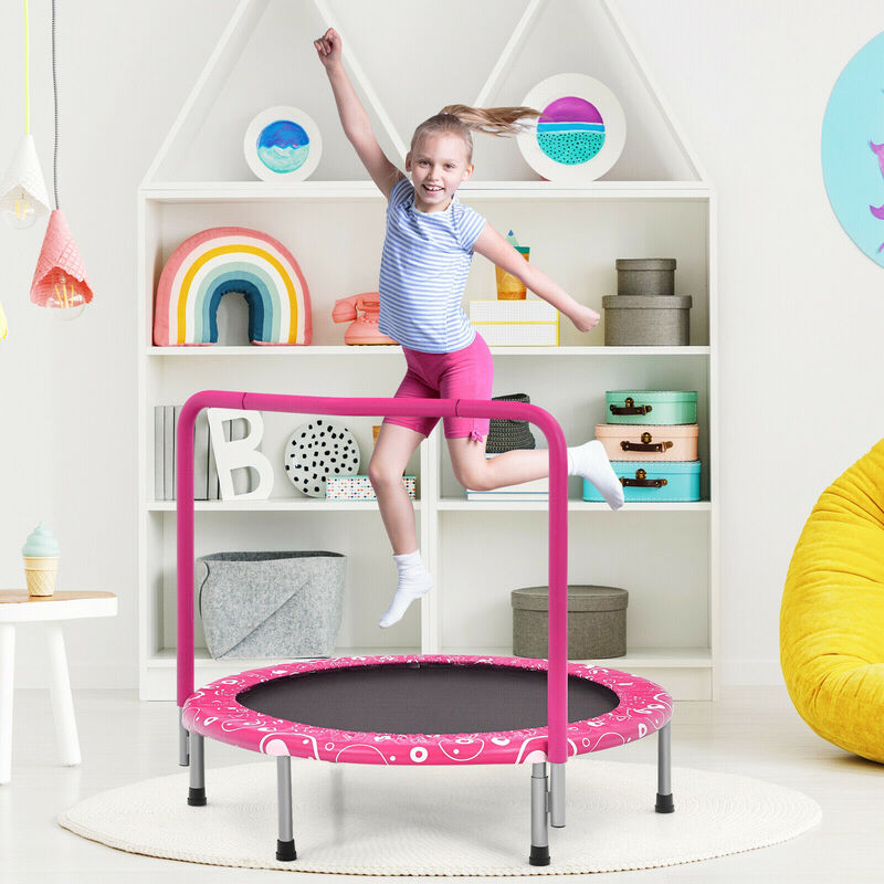 Kids Rebounder Trampoline with Covered Safety Handrail for Exercise and Play image number 3