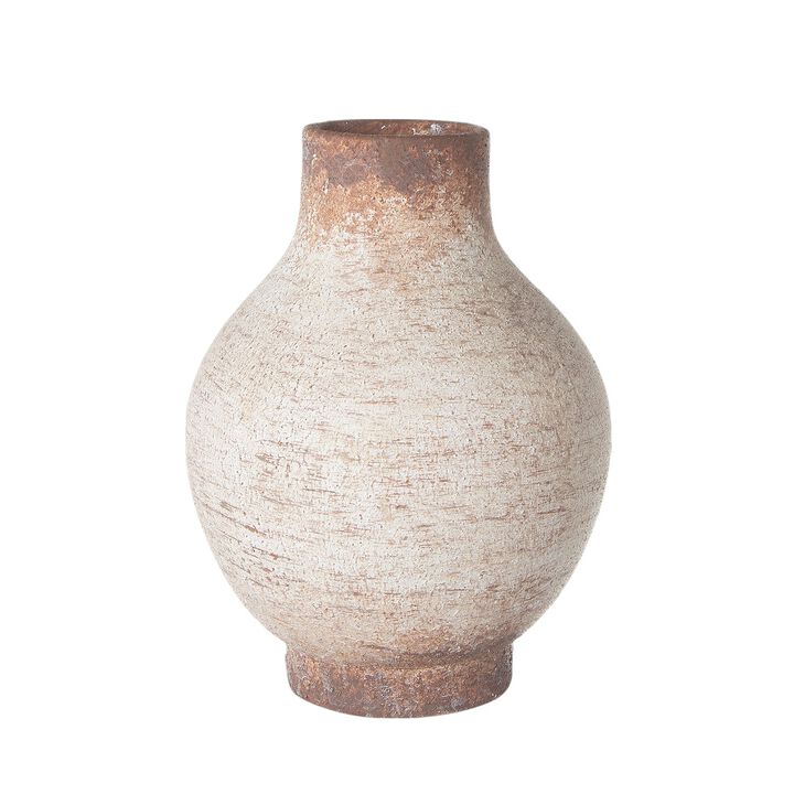 HomeRoots 8" Ivory And Brown Round Ceramic Table Vase